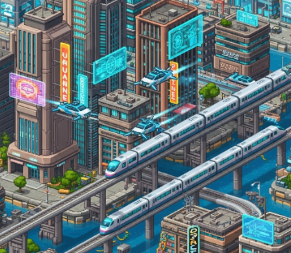 Cena do jogo Simulador Urbano 2077 - Transporte futurista